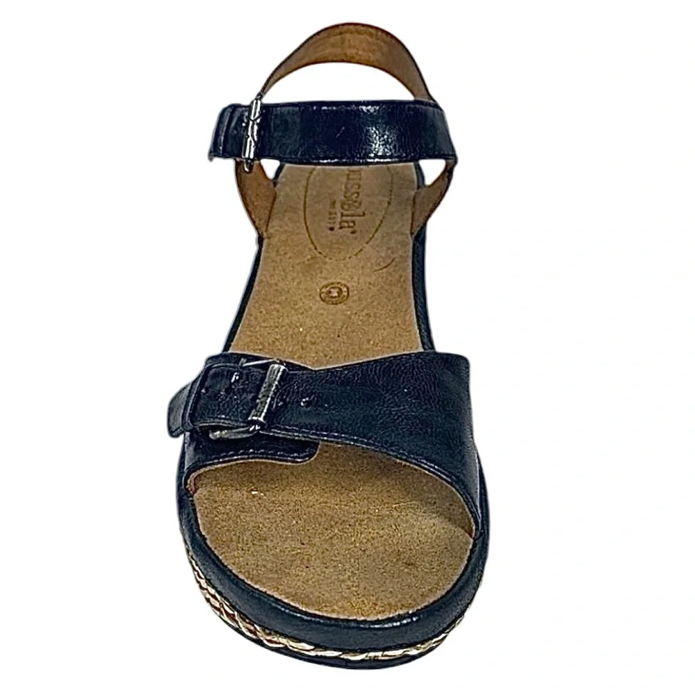 Bussola Trinidad Teagan Women’s Black Leather Woven Wedge Sandals 7.5 EUC